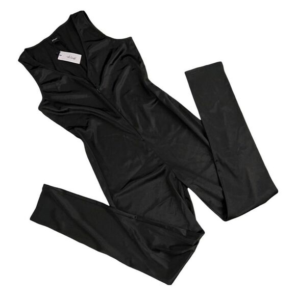 NWT Nasty Gal Slinky Bond Girl Black Zip Front One Piece Catsuit Jumpsuit - Picture 2 of 7